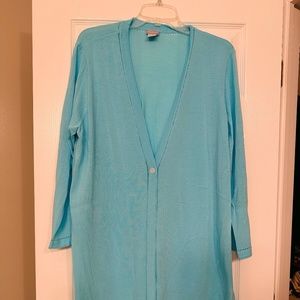 Chico's Summer Romance Clear Aqua one-button cardigan NWT